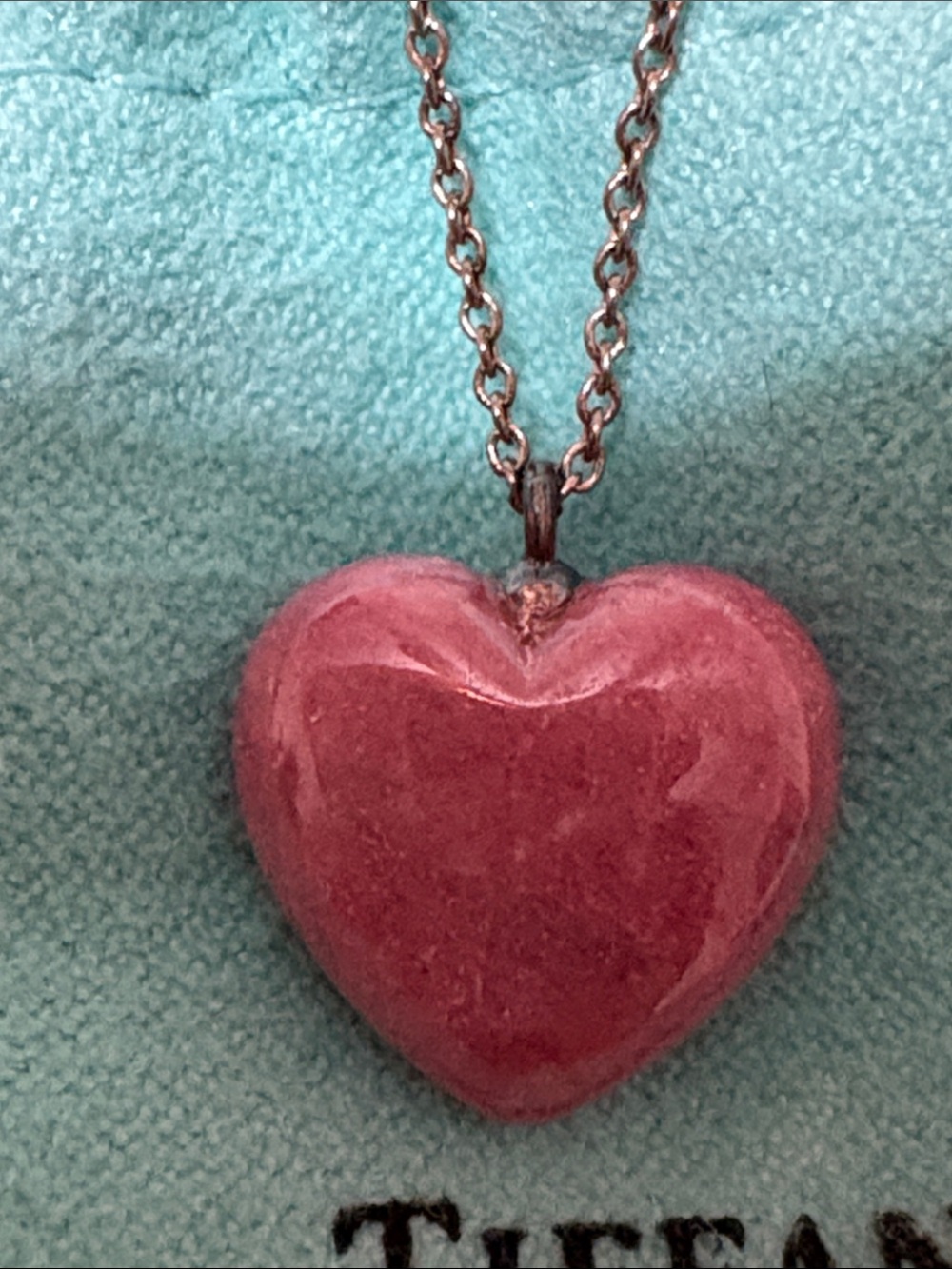 Tiffany & Co. Rose Pink Rhodonite Heart Pendant Necklace - Picture 4 of 5